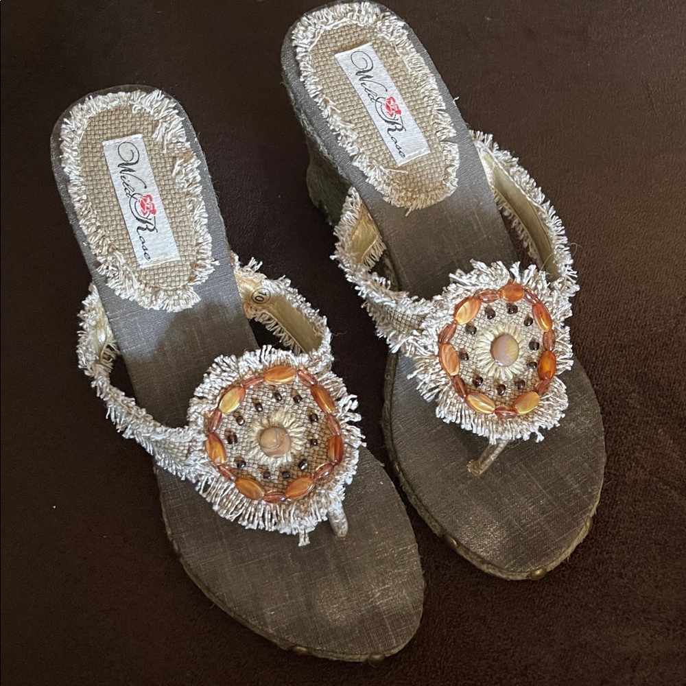 Wild Rose Women's Beaded Wedge Sandals